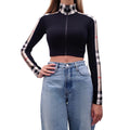 BURBERRY CROPPED WORKOUT TOP WITH CHECK DETAIL - SIZE S