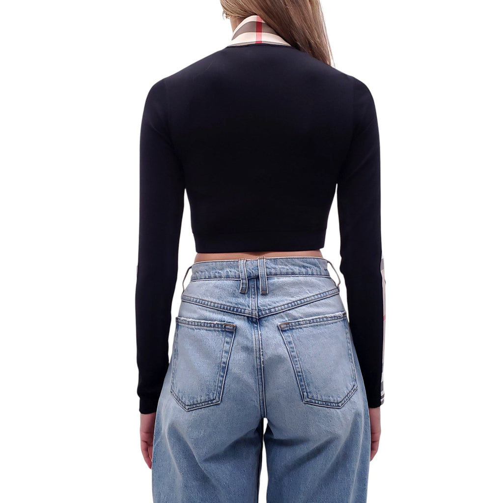 BURBERRY CROPPED WORKOUT TOP WITH CHECK DETAIL - SIZE S
