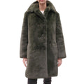 BURBERRY GREEN FAUX FUR OVERSIZED JACKET WITH CHECK LINING - SIZE 6