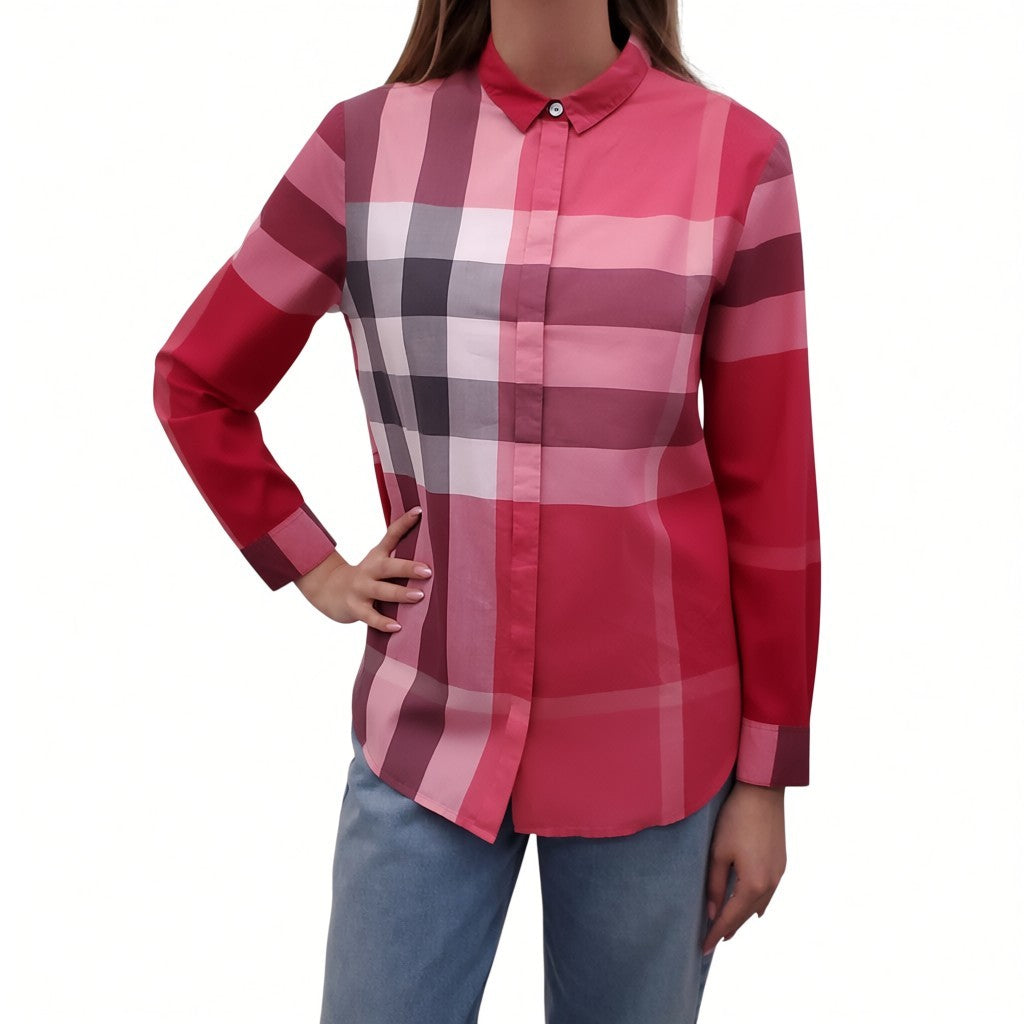 BURBERRY PINK PLAID DRESS SHIRT - SIZE M