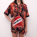 BURBERRY RED PRINTED POLO DRESS WITH WOODEN BEADS - SIZE M