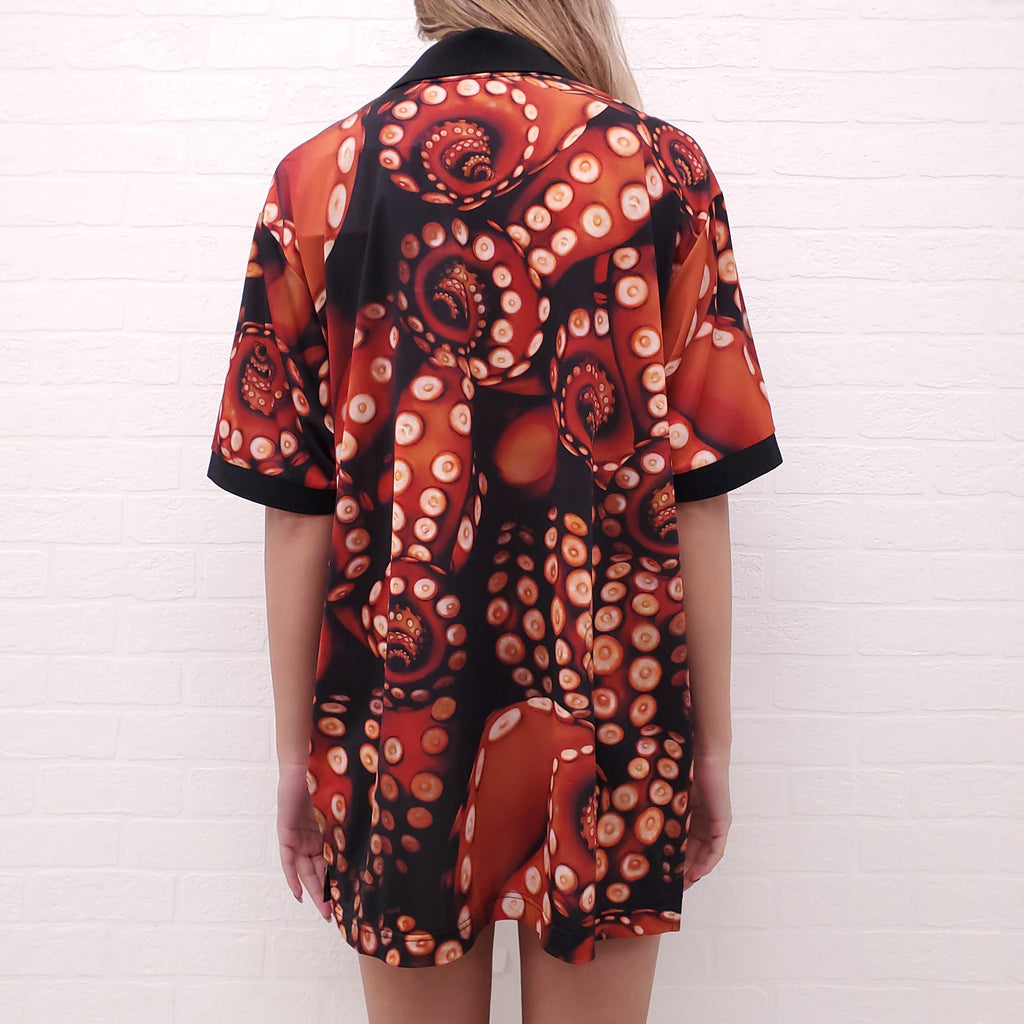 BURBERRY RED PRINTED POLO DRESS WITH WOODEN BEADS - SIZE M