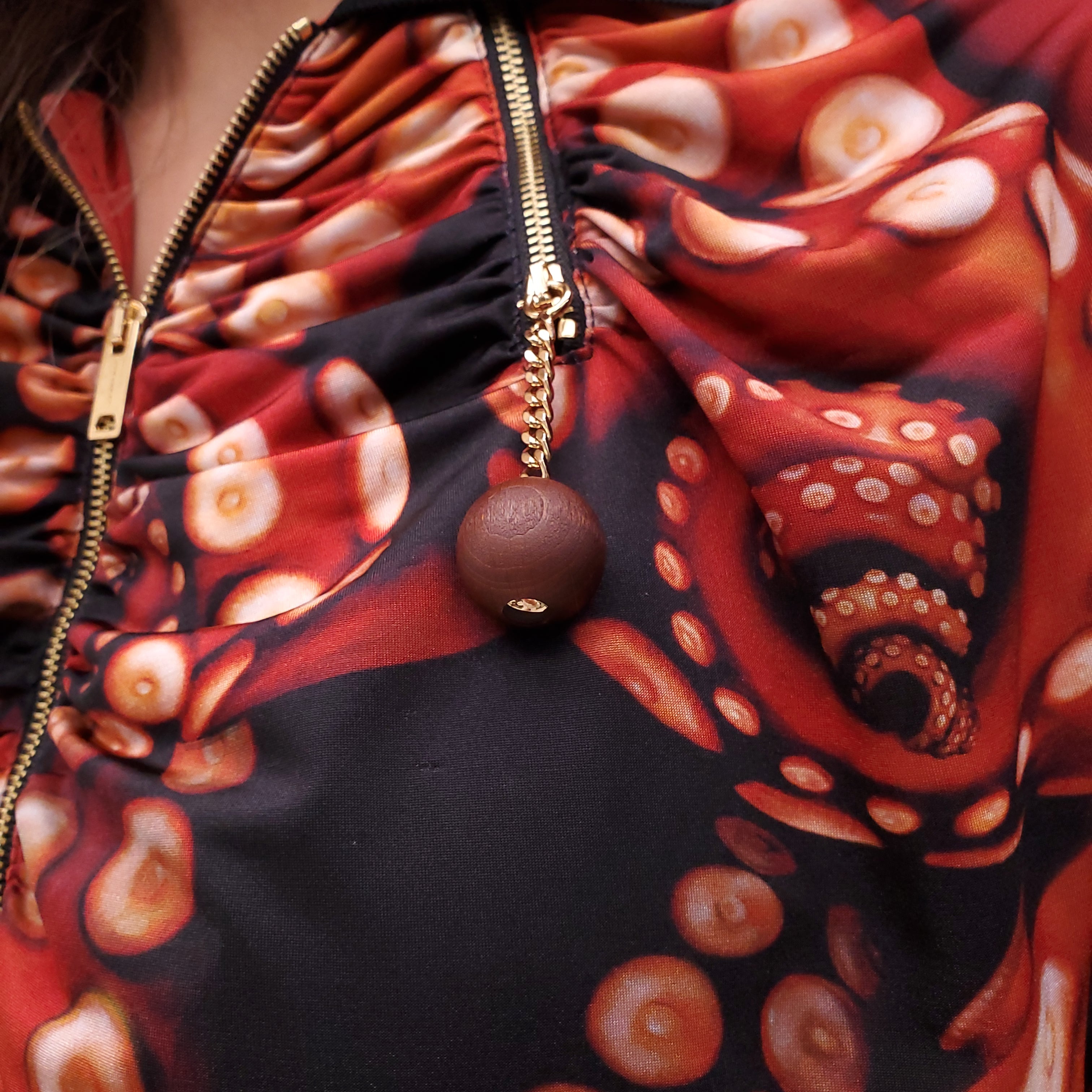 BURBERRY RED PRINTED POLO DRESS WITH WOODEN BEADS - SIZE M