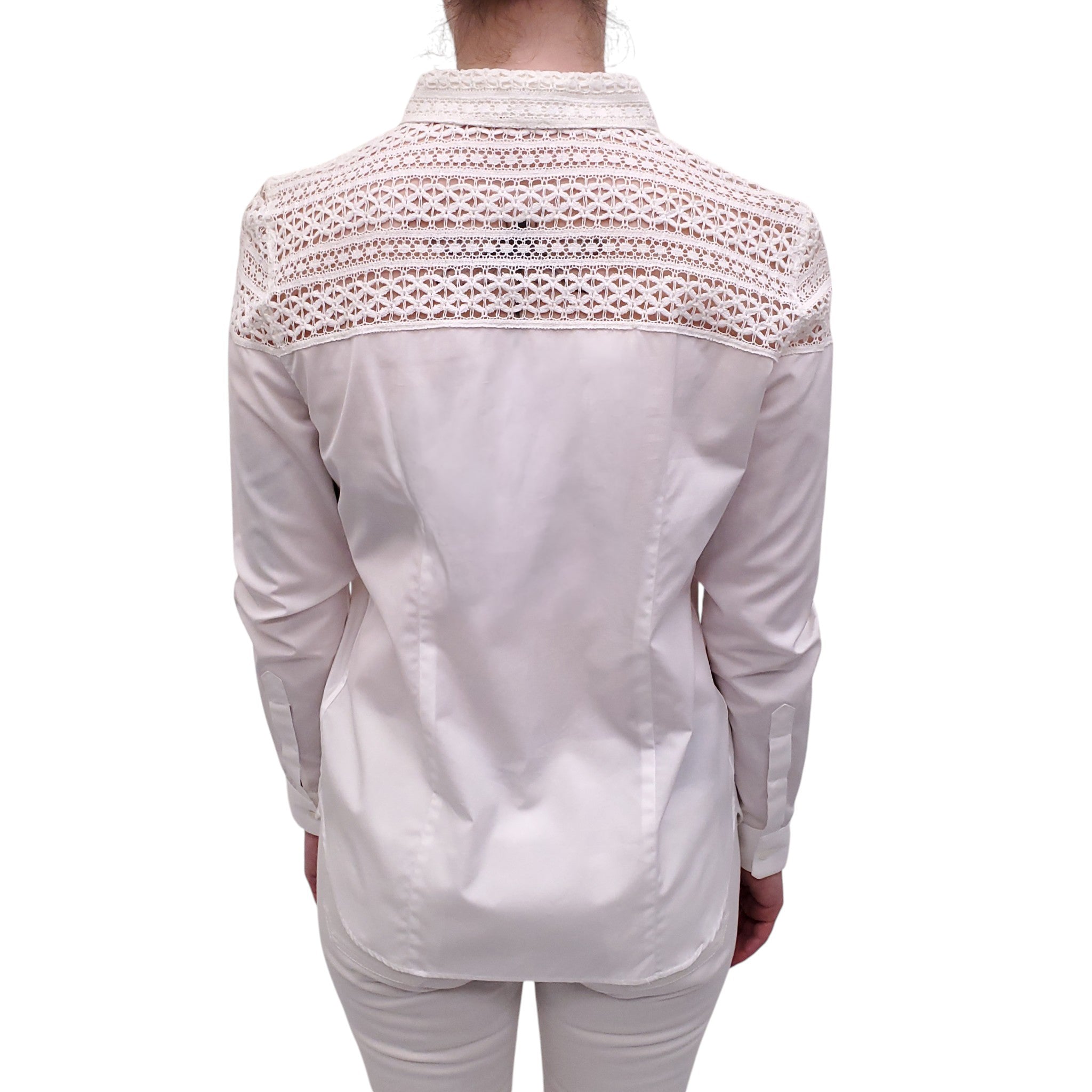 BURBERRY WHITE DRESS SHIRT WITH CROCHET LACE DETAIL - SIZE US 6