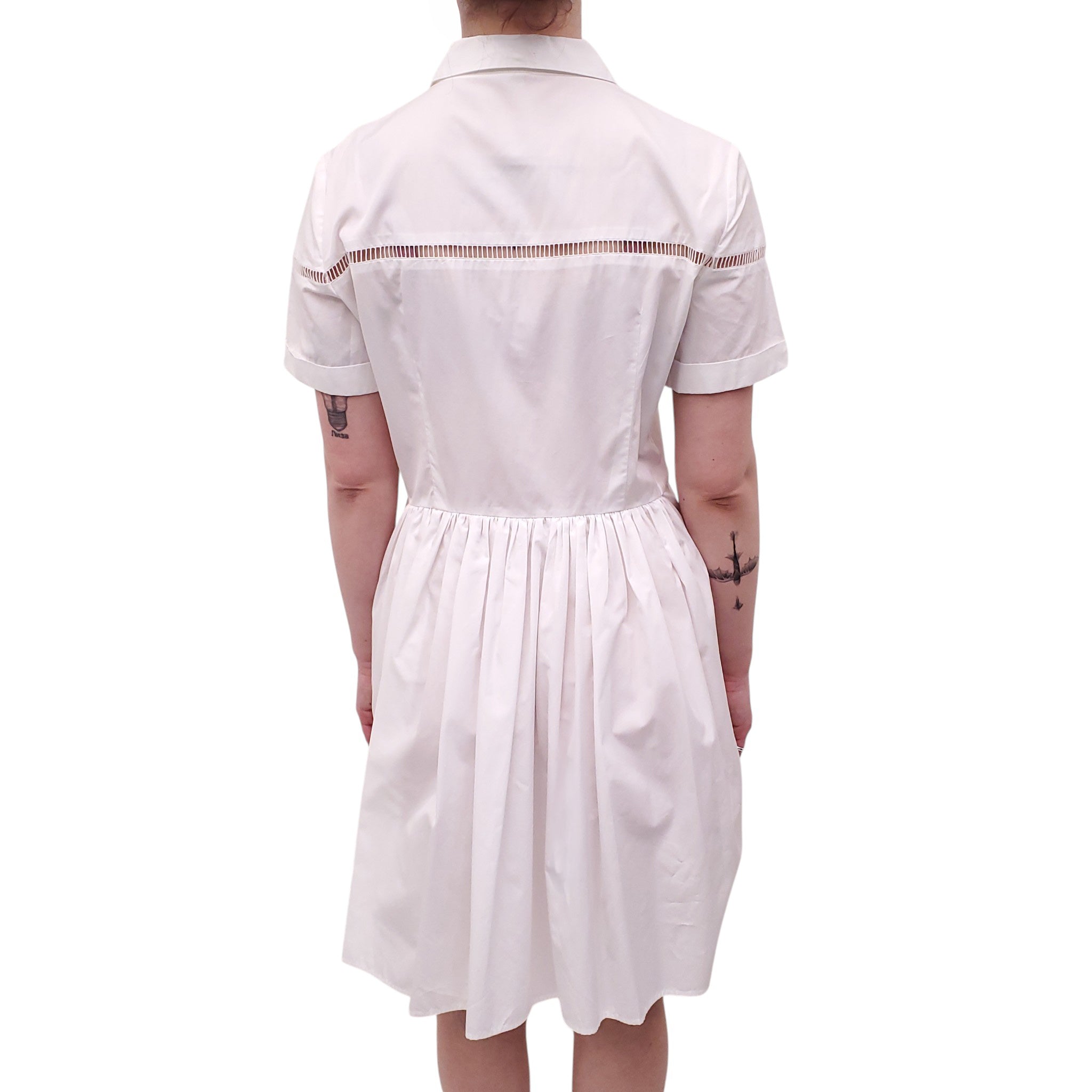 BURBERRY WHITE POLO DRESS WITH EYELET DETAIL - SIZE US 10