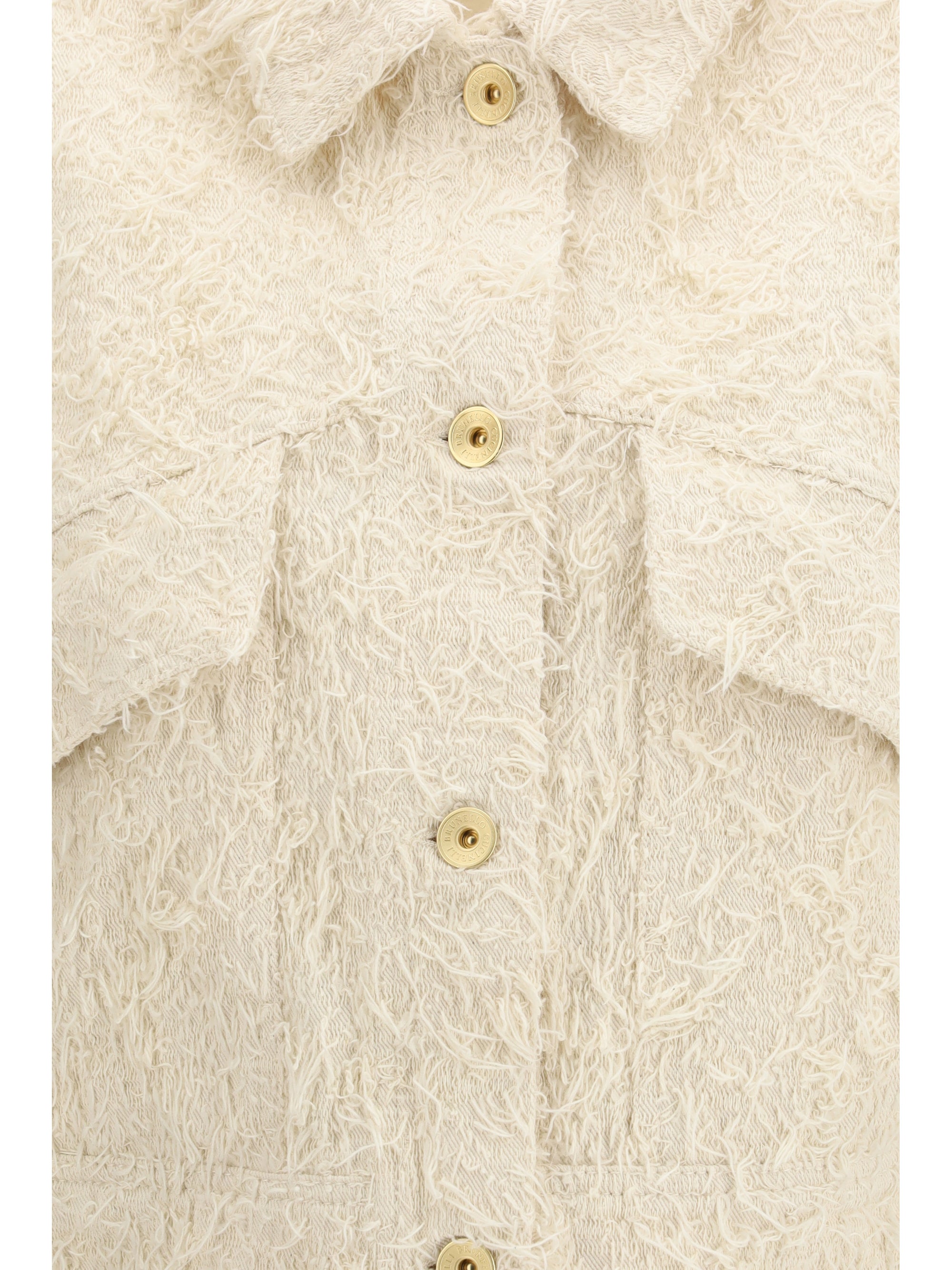 Brunello Cucinelli Women Fuzzy Dyed Denim Outerwear Jacket With Monili