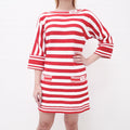 CHANEL 19P WHITE AND RED KNIT STRIPED CC LOGO BUTTONS MINI DRESS- SIZE 36