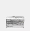 NWT Kate Spade Madison Croc Embossed Leather Willow Mini Flap Crossbody In Metallic Silver