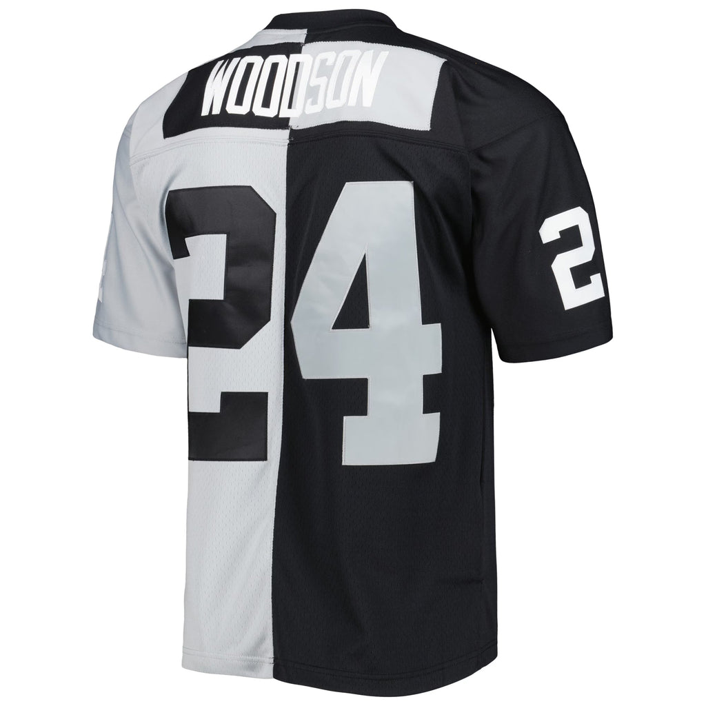Las Vegas Raiders Charles Woodson Mitchell & Ness Black/Silver 1998 Split Legacy Replica Jersey