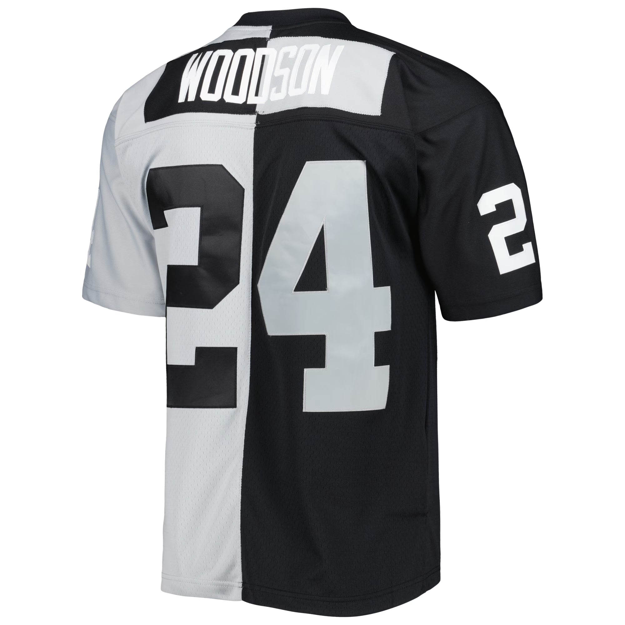 Las Vegas Raiders Charles Woodson Mitchell & Ness Black/Silver 1998 Split Legacy Replica Jersey