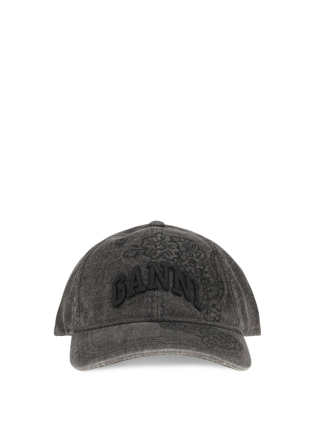 Ganni Women Baseball Cap In Embroidered Denim