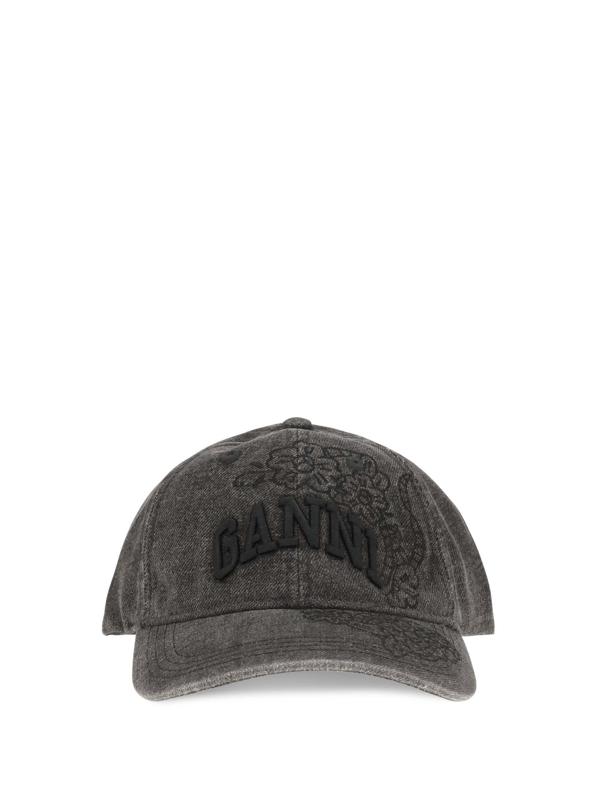 Ganni Women Baseball Cap In Embroidered Denim