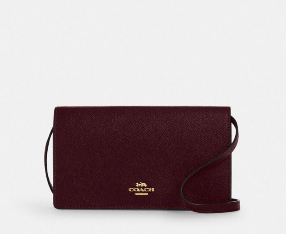 NWT Coach Anna Foldover Clutch/Crossbody Leather bag In Merlot