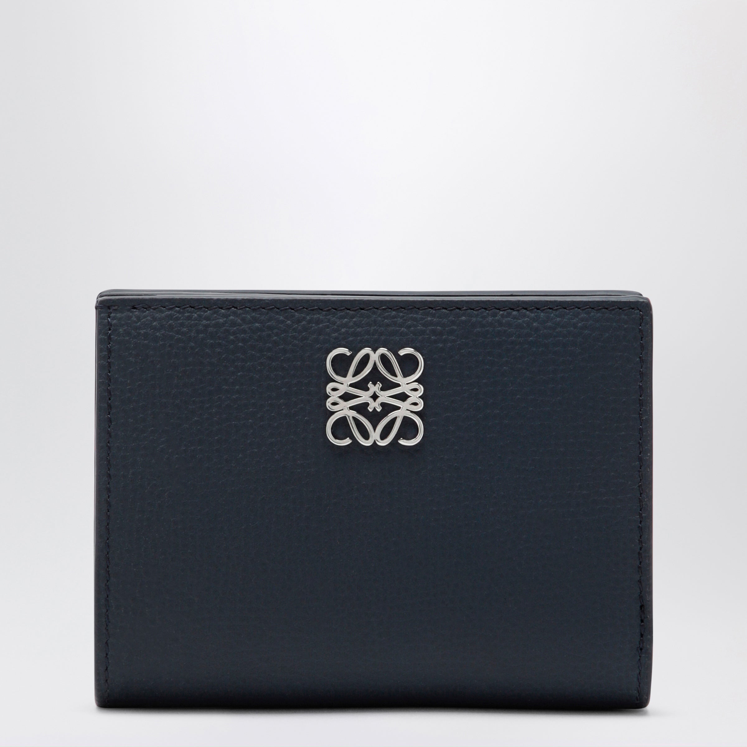 Loewe Anagram Compact Wallet In Hammered Calfskin, Navy Women