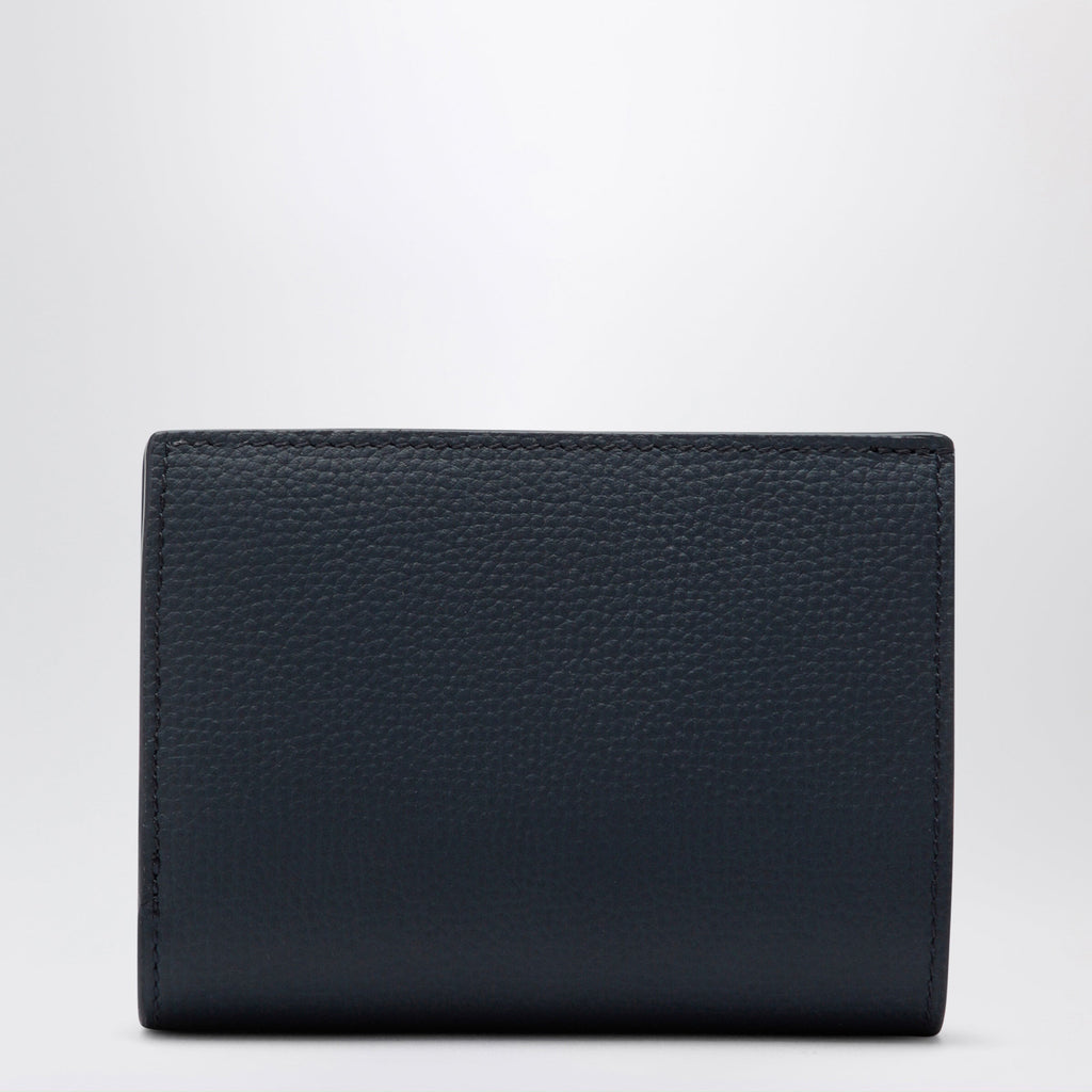 Loewe Anagram Compact Wallet In Hammered Calfskin, Navy Women
