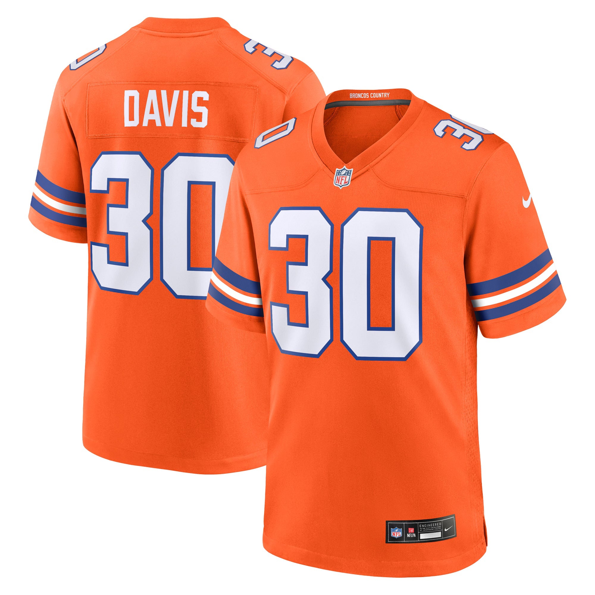 Denver Broncos Terrell Davis Orange Retired Player Alternate Game Jersey
