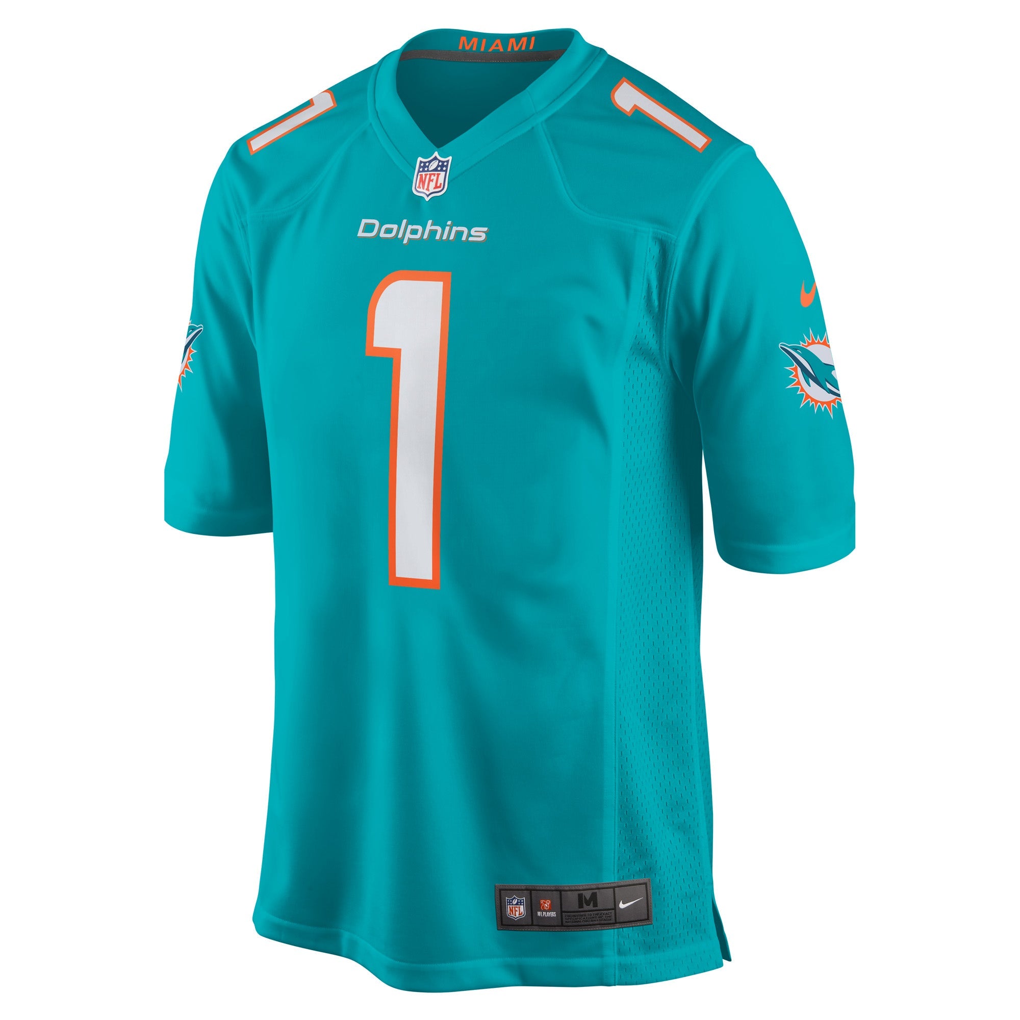Miami Dolphins Number 1 Groom Aqua Game Jersey
