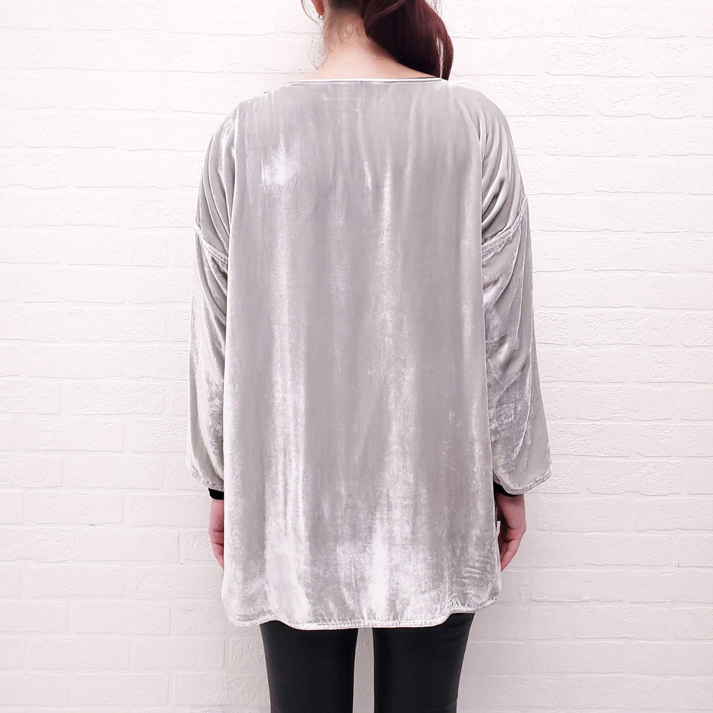 CALYPSO LIGHT GREY VELVET TOP - SIZE M/L