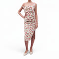 CAROLINA HERRERA CREAM CHERRY PATTERNED RUCHED DRESS - SIZE 6