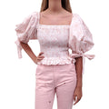 CAROLINE CONSTAS PINK PATTERNED RUCHED BUBBLE BLOUSE - SIZE S