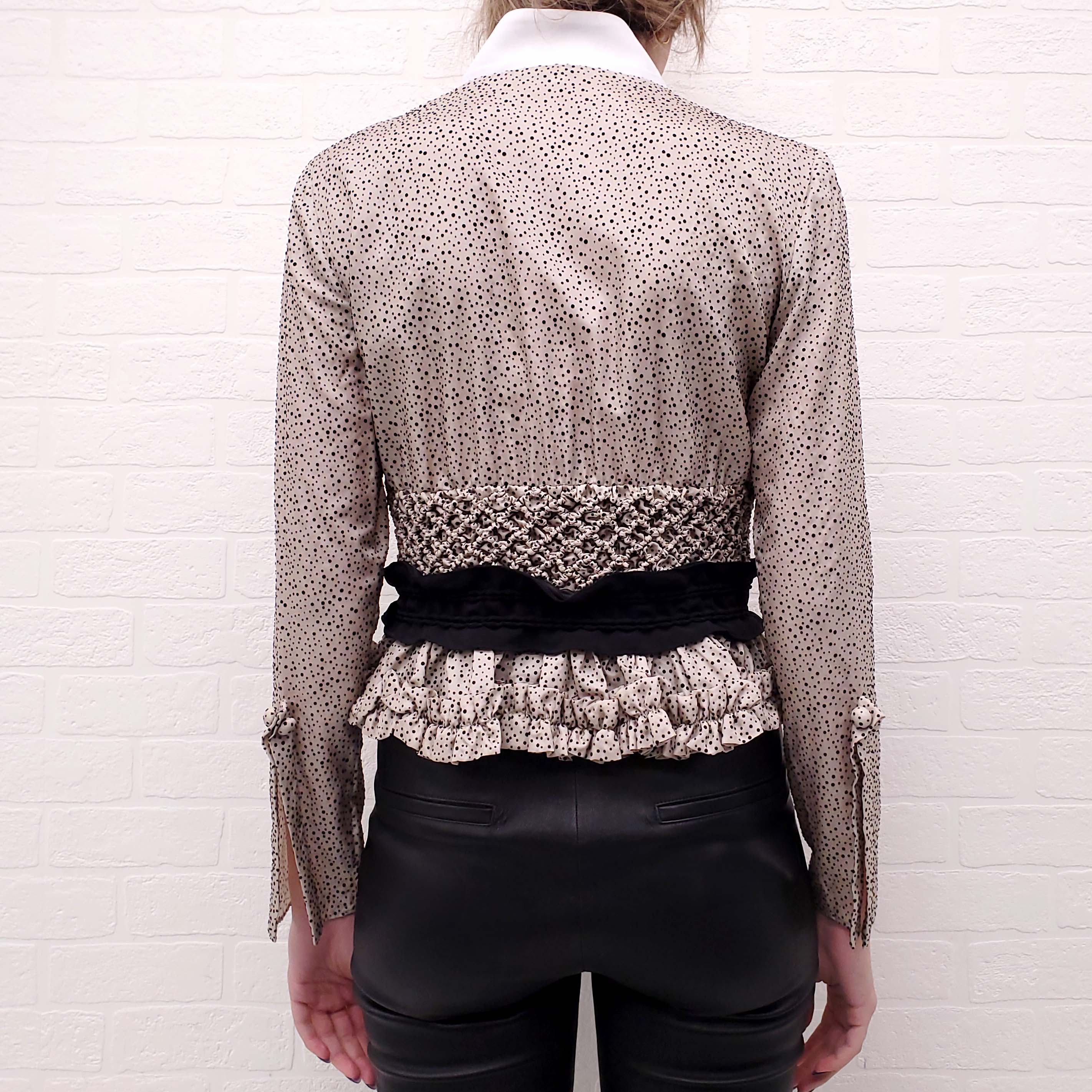 CARVEN POLKA DOT ROUCHED BLOUSE - SIZE 36