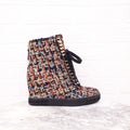 CASADEI MULTI-COLOUR TWEED WEDGE SNEAKERS WITH CHAIN DETAIL - SIZE 7