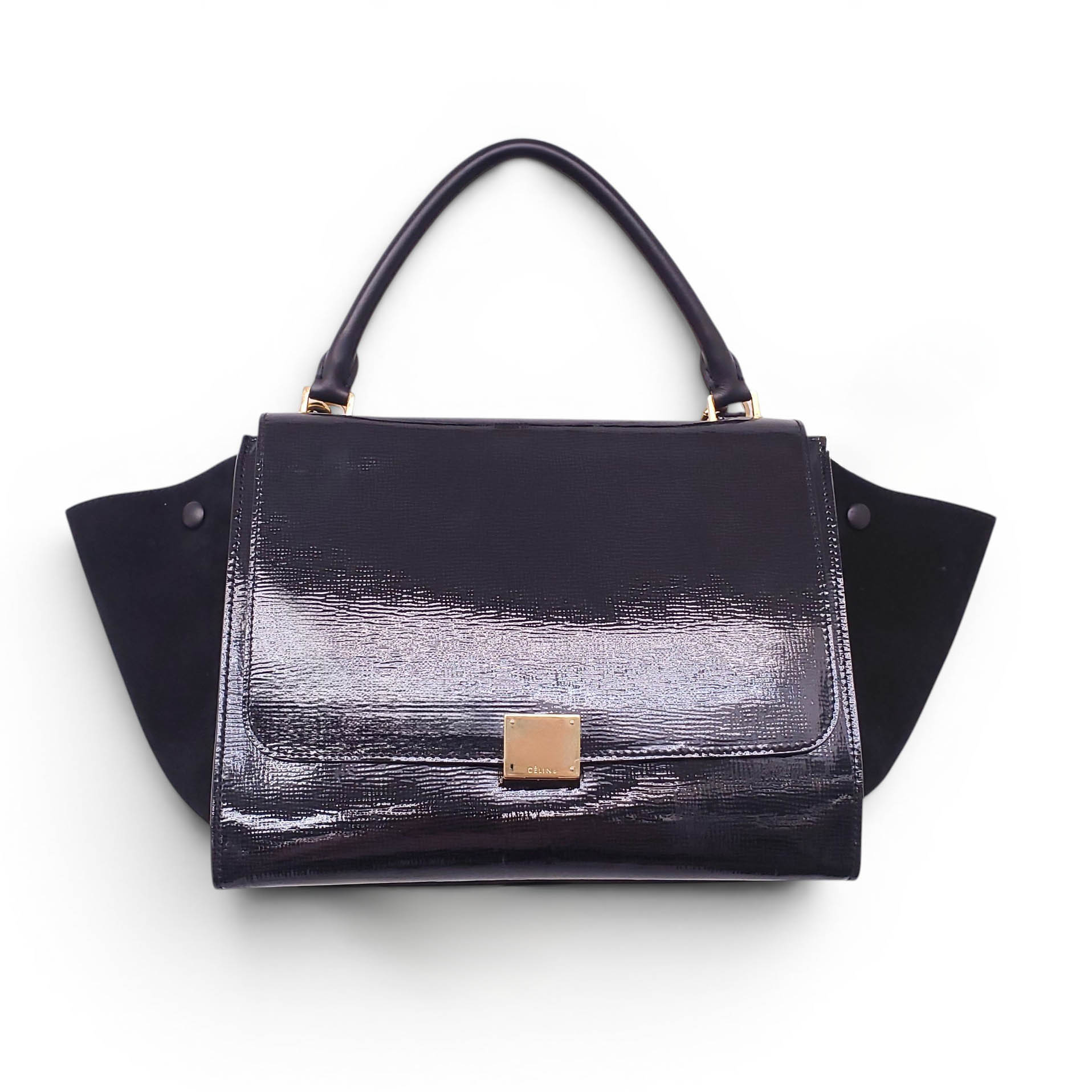 CELINE BLACK PATENT TRAPEZE BAG