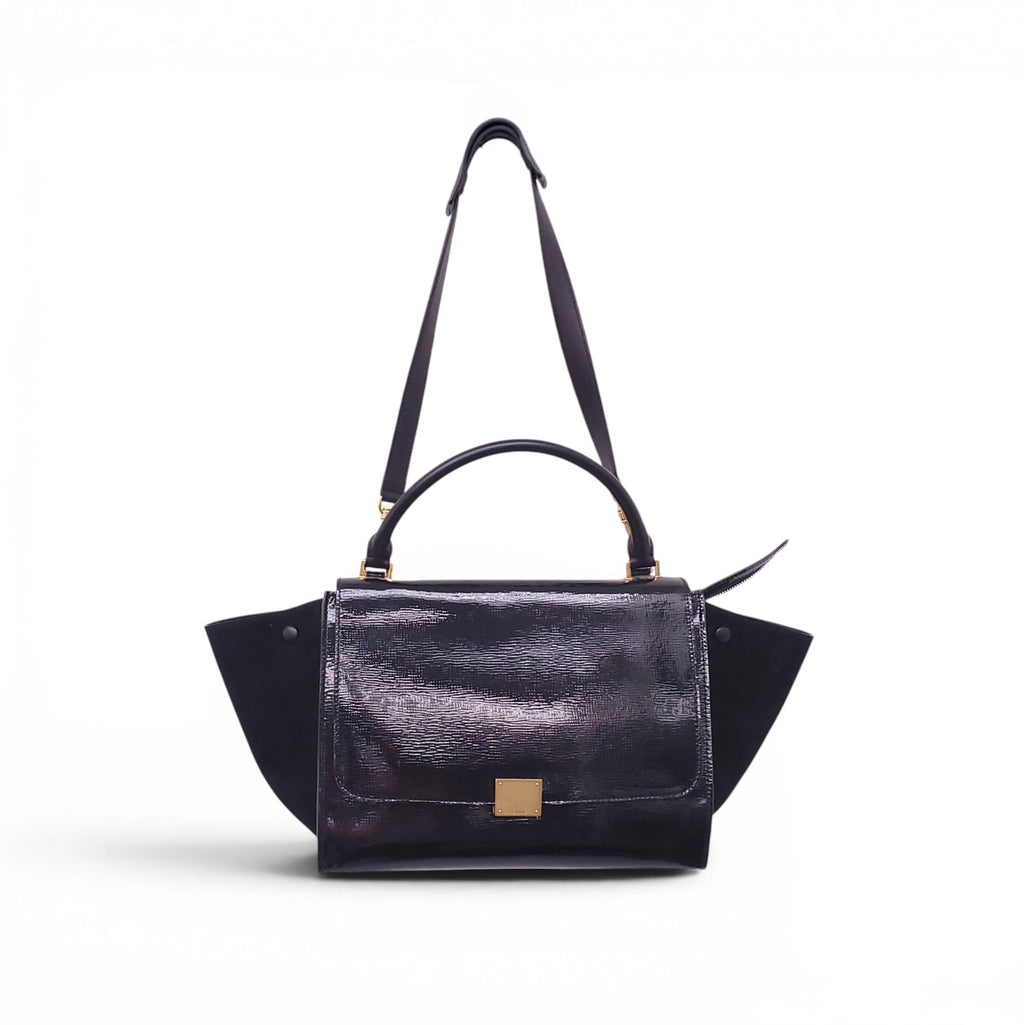 CELINE BLACK PATENT TRAPEZE BAG