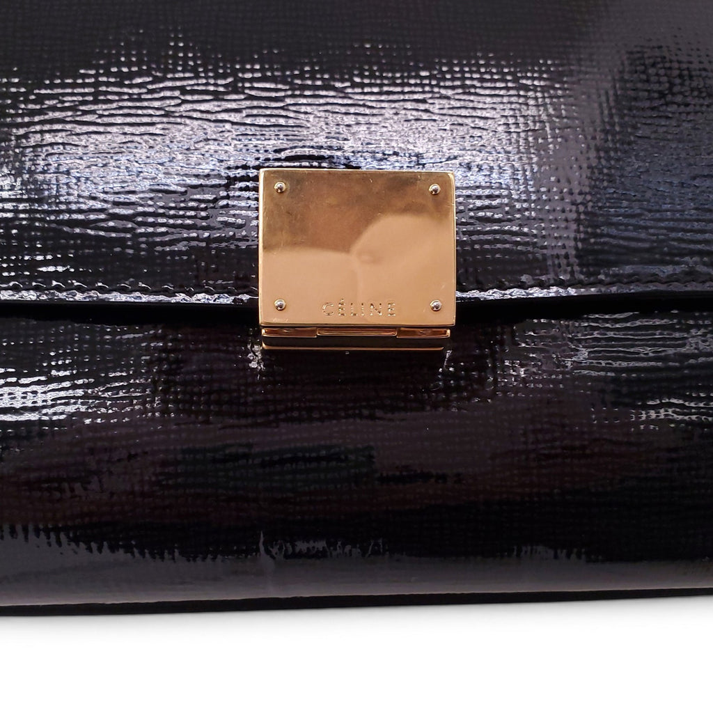 CELINE BLACK PATENT TRAPEZE BAG