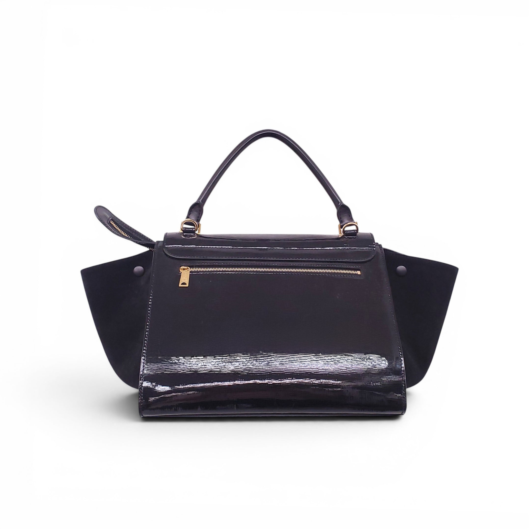 CELINE BLACK PATENT TRAPEZE BAG