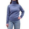 CELINE BLUE CASHMERE OVERSIZED TURTLENECK SWEATER WITH TRIOMPHE LOGO - SIZE XS