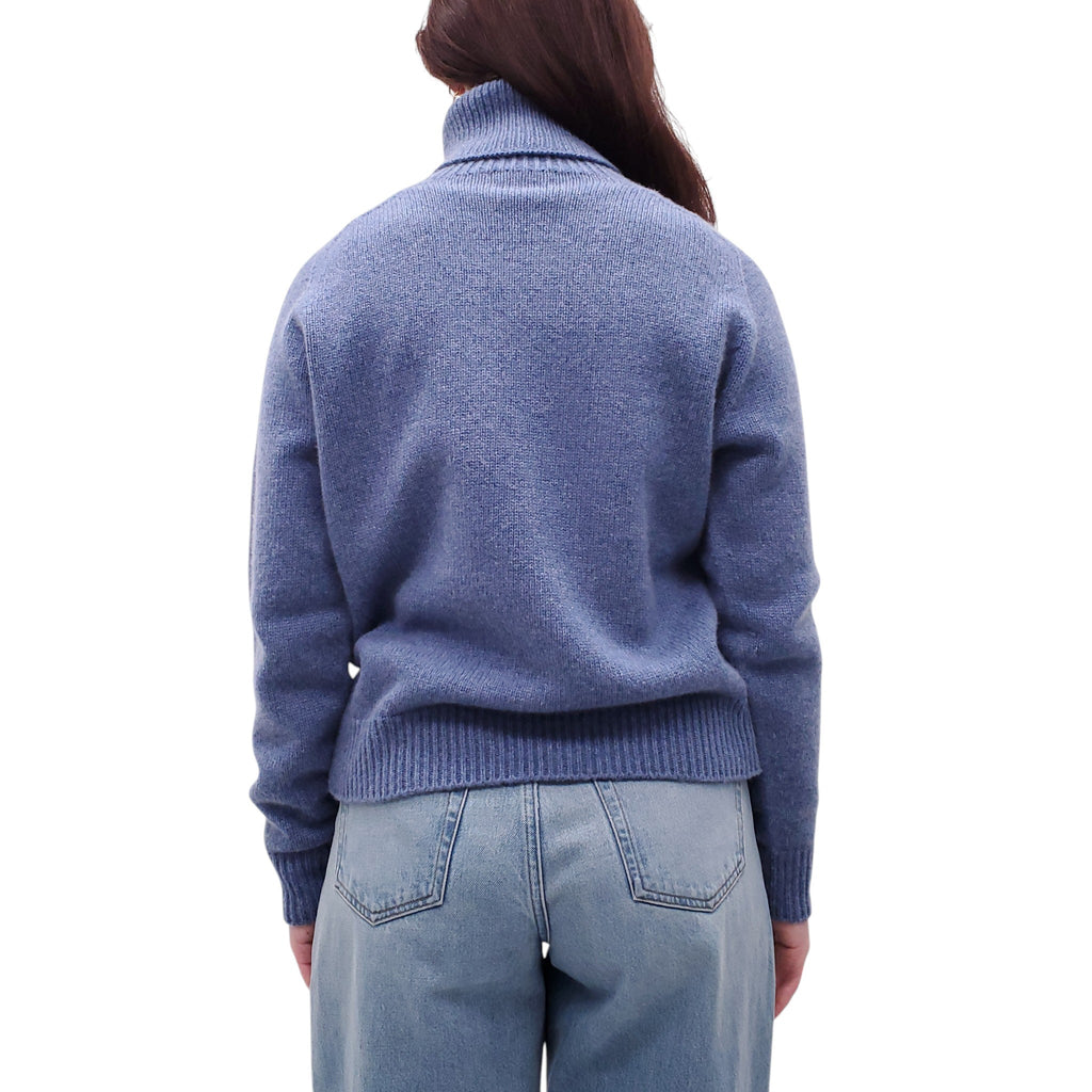 CELINE BLUE CASHMERE OVERSIZED TURTLENECK SWEATER WITH TRIOMPHE LOGO - SIZE XS