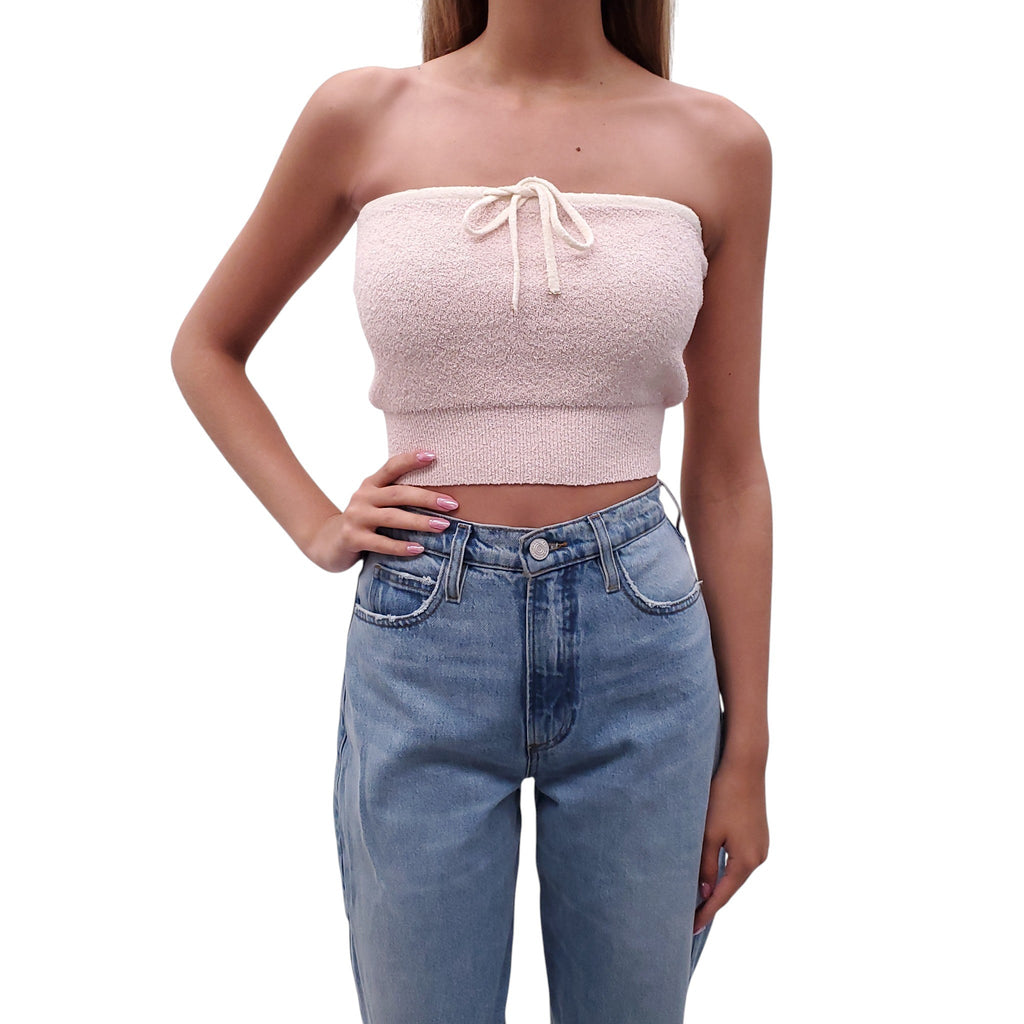 CELINE BLUSH PINK TERRYCLOTH STRAPLESS TOP - SIZE S