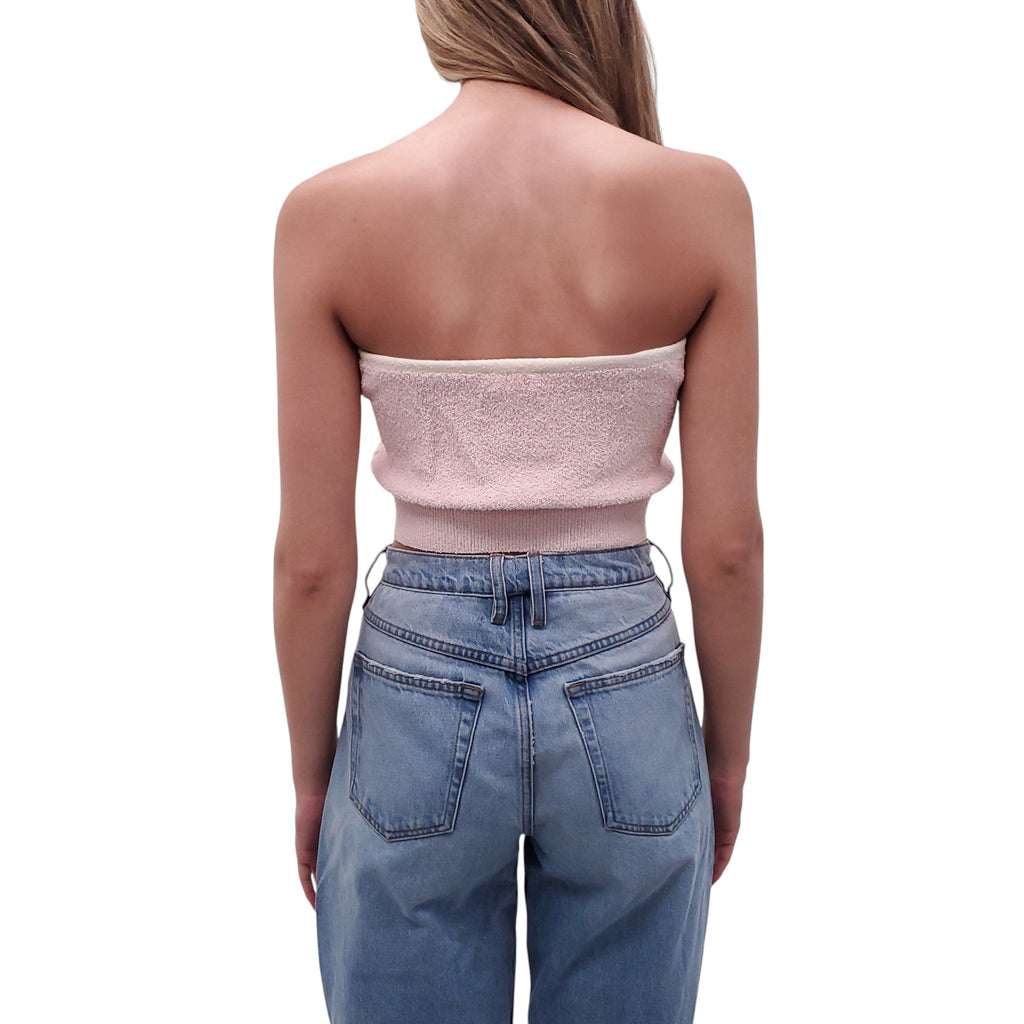 CELINE BLUSH PINK TERRYCLOTH STRAPLESS TOP - SIZE S