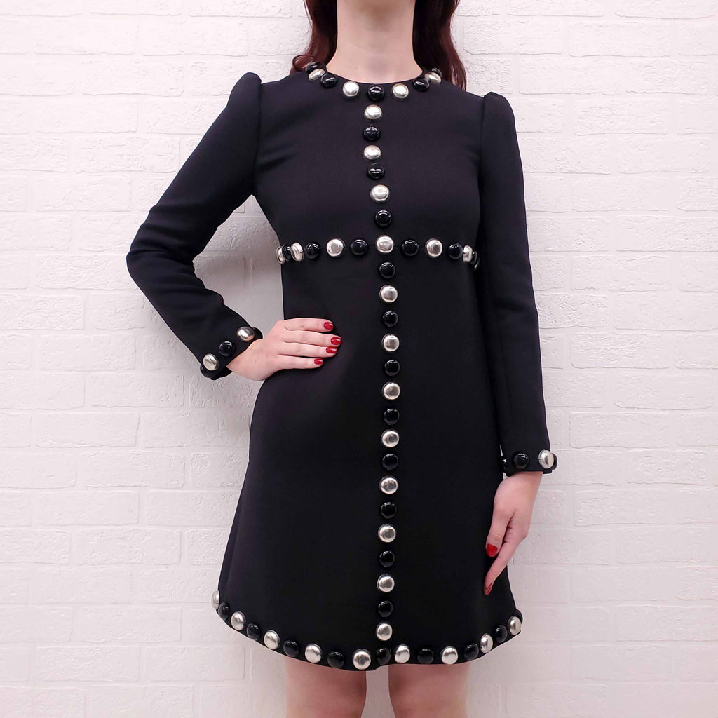 CELINE RUNWAY DRESS BLACK AND SILVER STUDDED DETAIL - SIZE 38