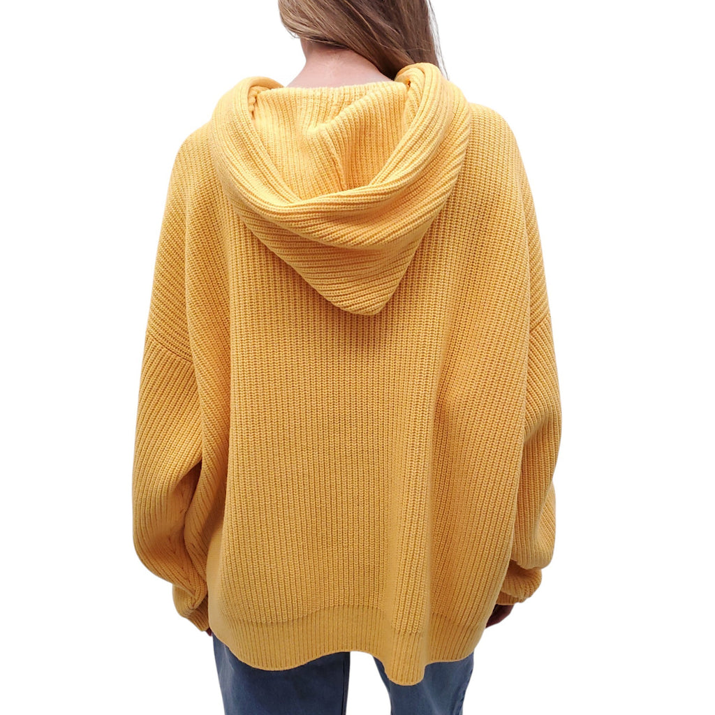 CELINE YELLOW LOGO KNIT HOODIE SWEATER - SIZE L
