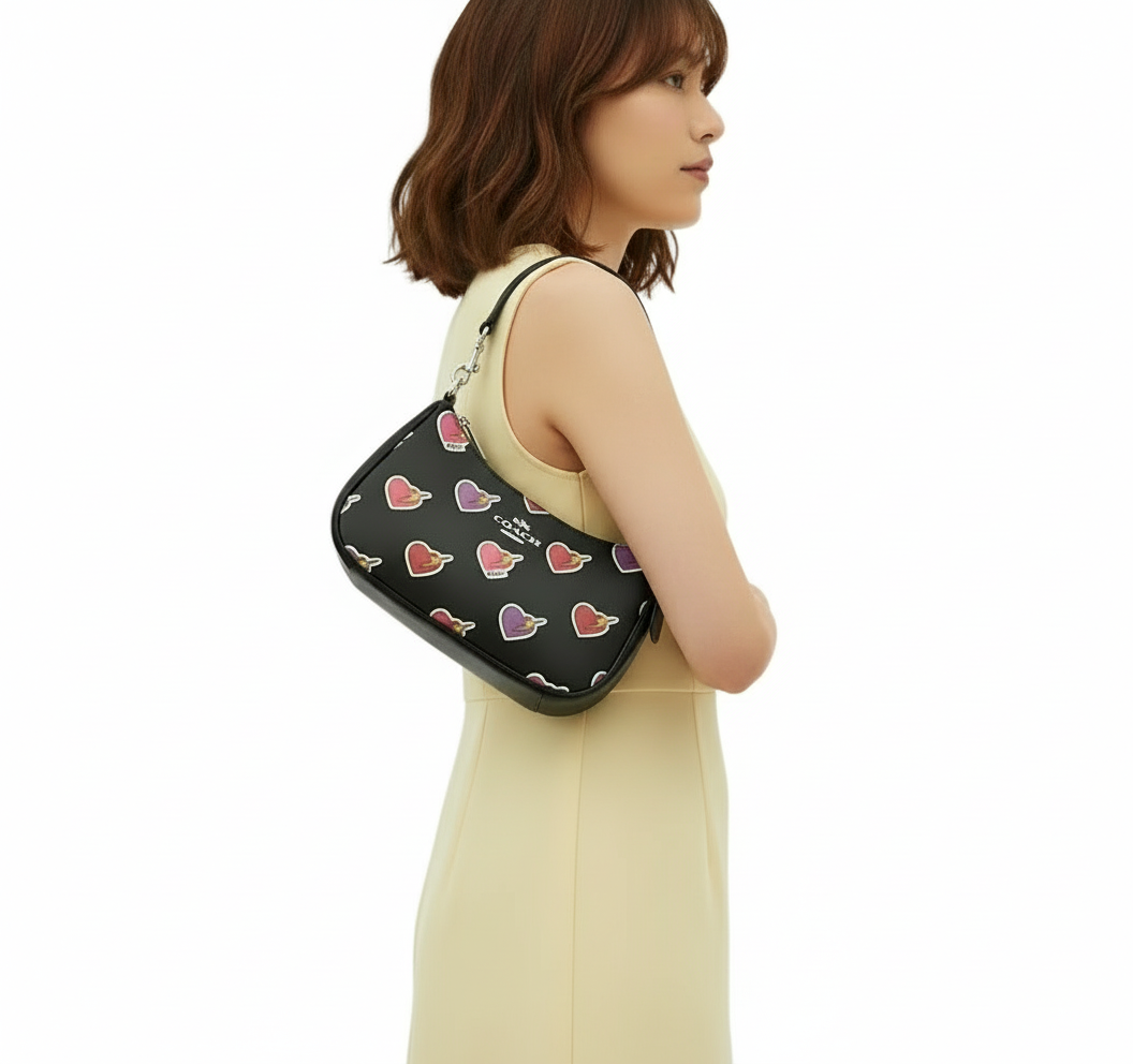 NWT Coach Teri Shoulder Bag With Heart Bolt Print