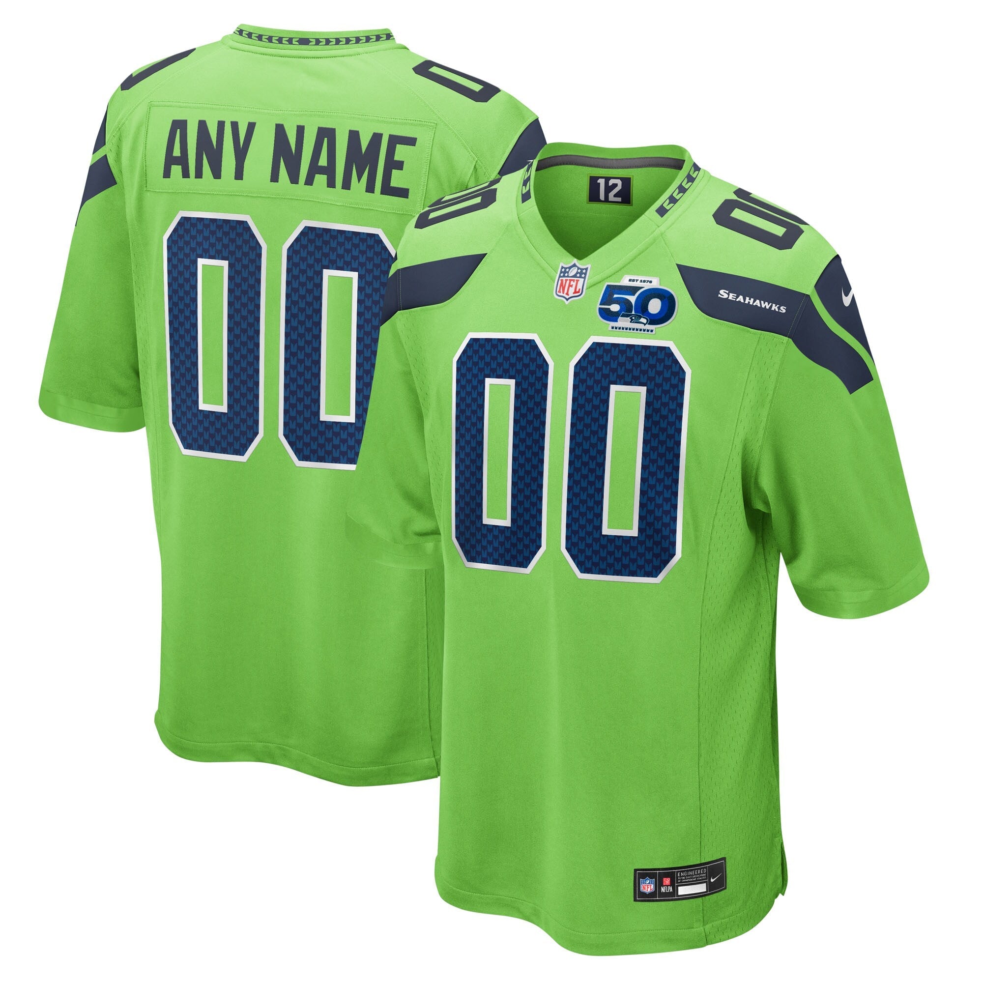 Seattle Seahawks Neon Green 50th Season Alternate Custom Game Jersey