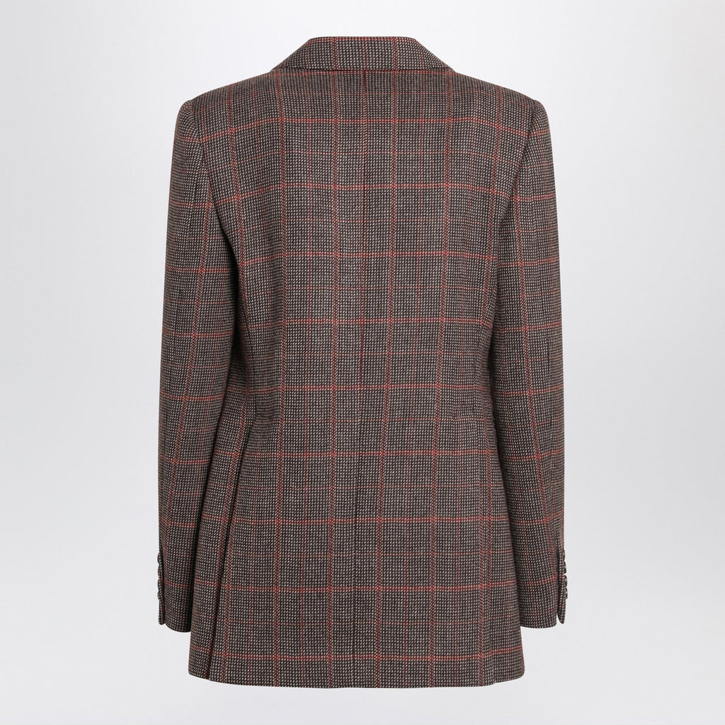 Chloe Single-Breasted Checked Brown Wool Jacket Women
