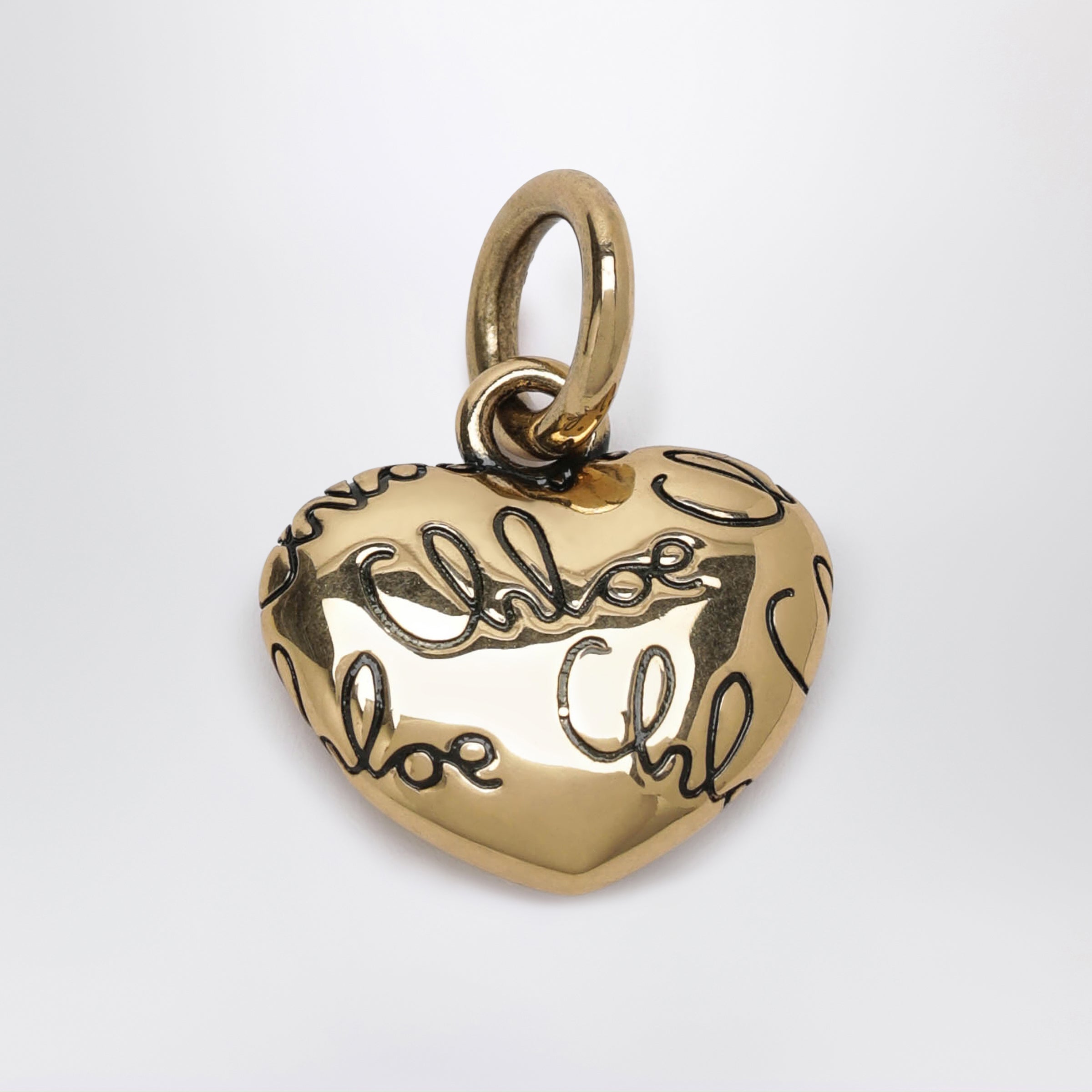 Chloe Alphabet Heart Logo Charm In Brass, Gold Women