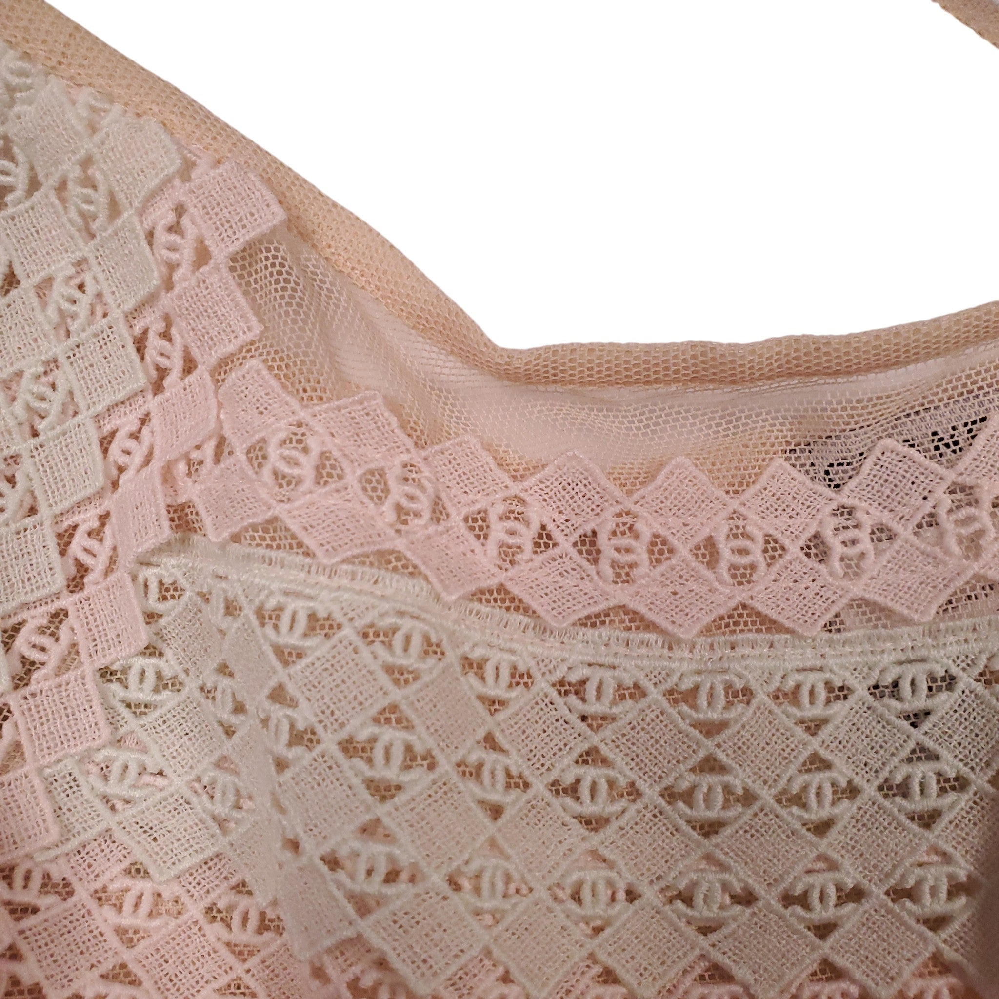 CHANEL 2004 PASTEL MESH LOGO EMBROIDERED LACE CAMISOLE - SIZE 42