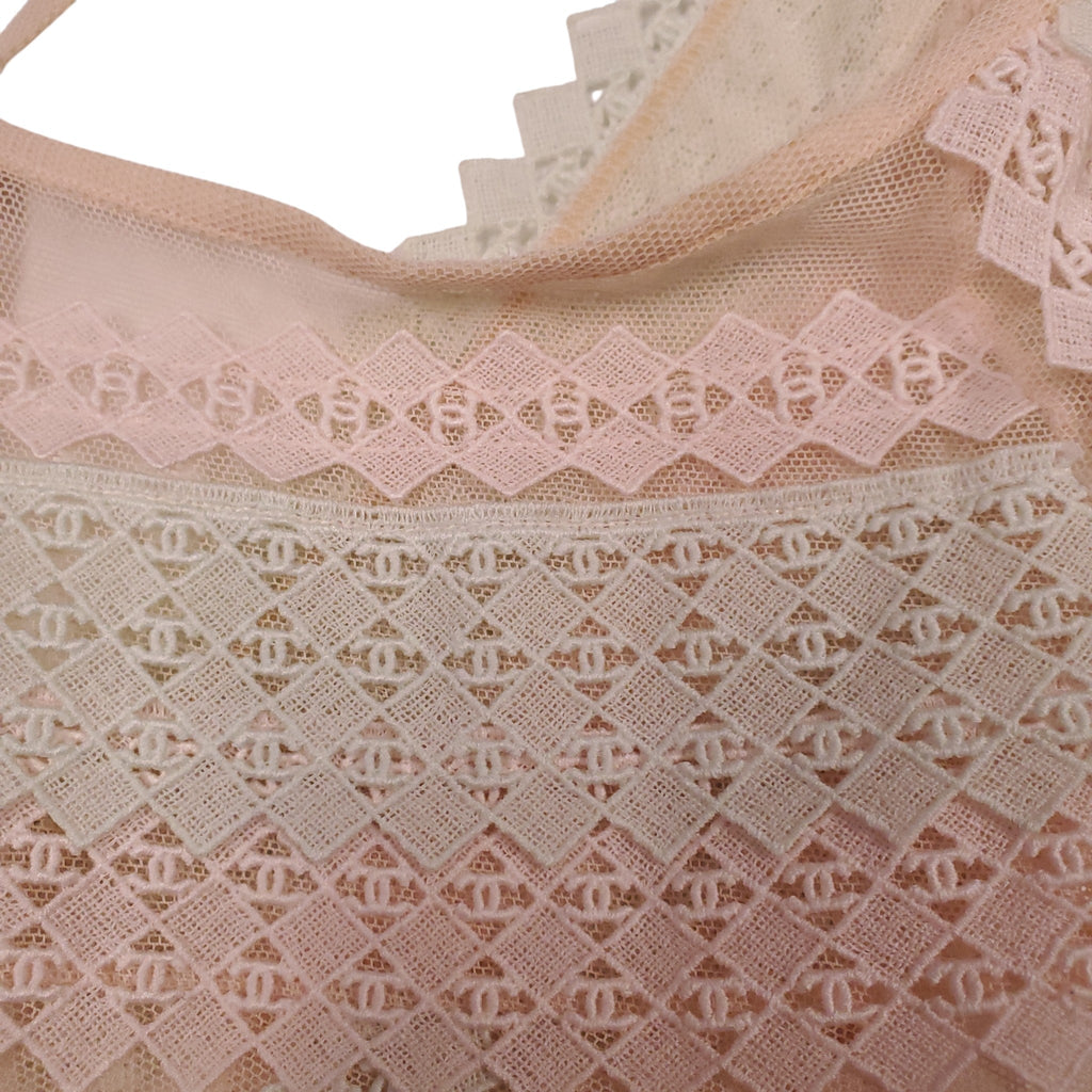 CHANEL 2004 PASTEL MESH LOGO EMBROIDERED LACE CAMISOLE - SIZE 42