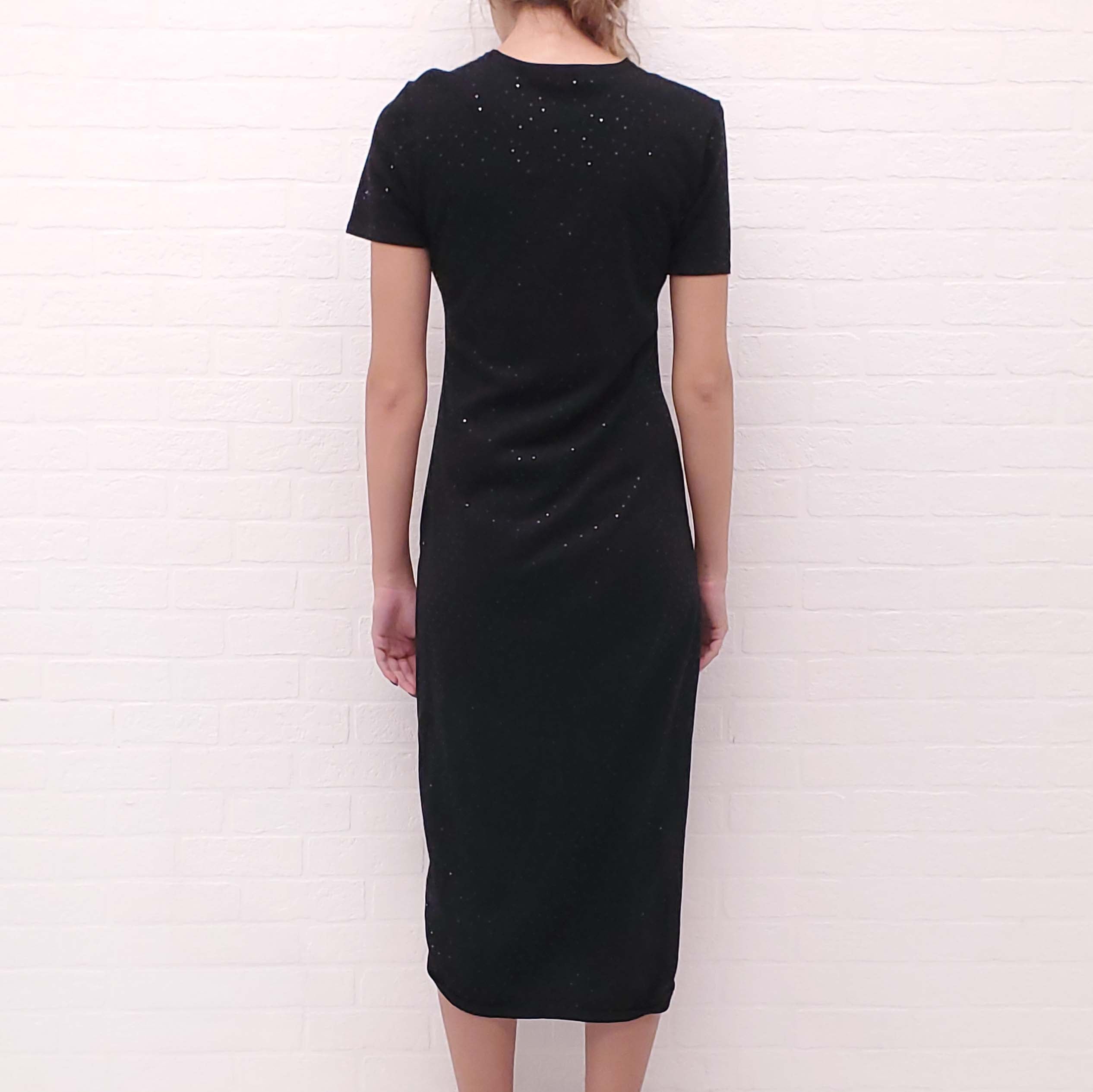 CHANEL 2021 BLACK SHORT SLEEVE MAXI DRESS WITH FLORAL LOGO AND SEQUINS - SIZE 34