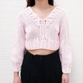 CHANEL 2022 PINK KNIT CROPPED SWEATER WITH LOGO BUTTONS - SIZE 34