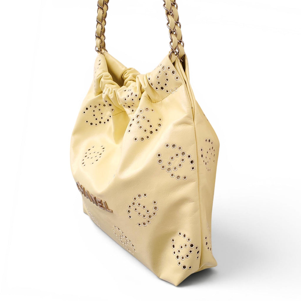 CHANEL 2025 YELLOW EMBROIDERED CALFSKIN SMALL 22 BAG