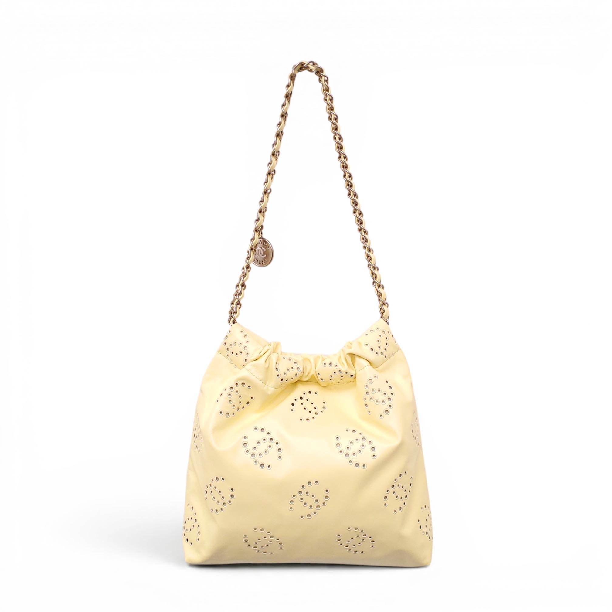 CHANEL 2025 YELLOW EMBROIDERED CALFSKIN SMALL 22 BAG