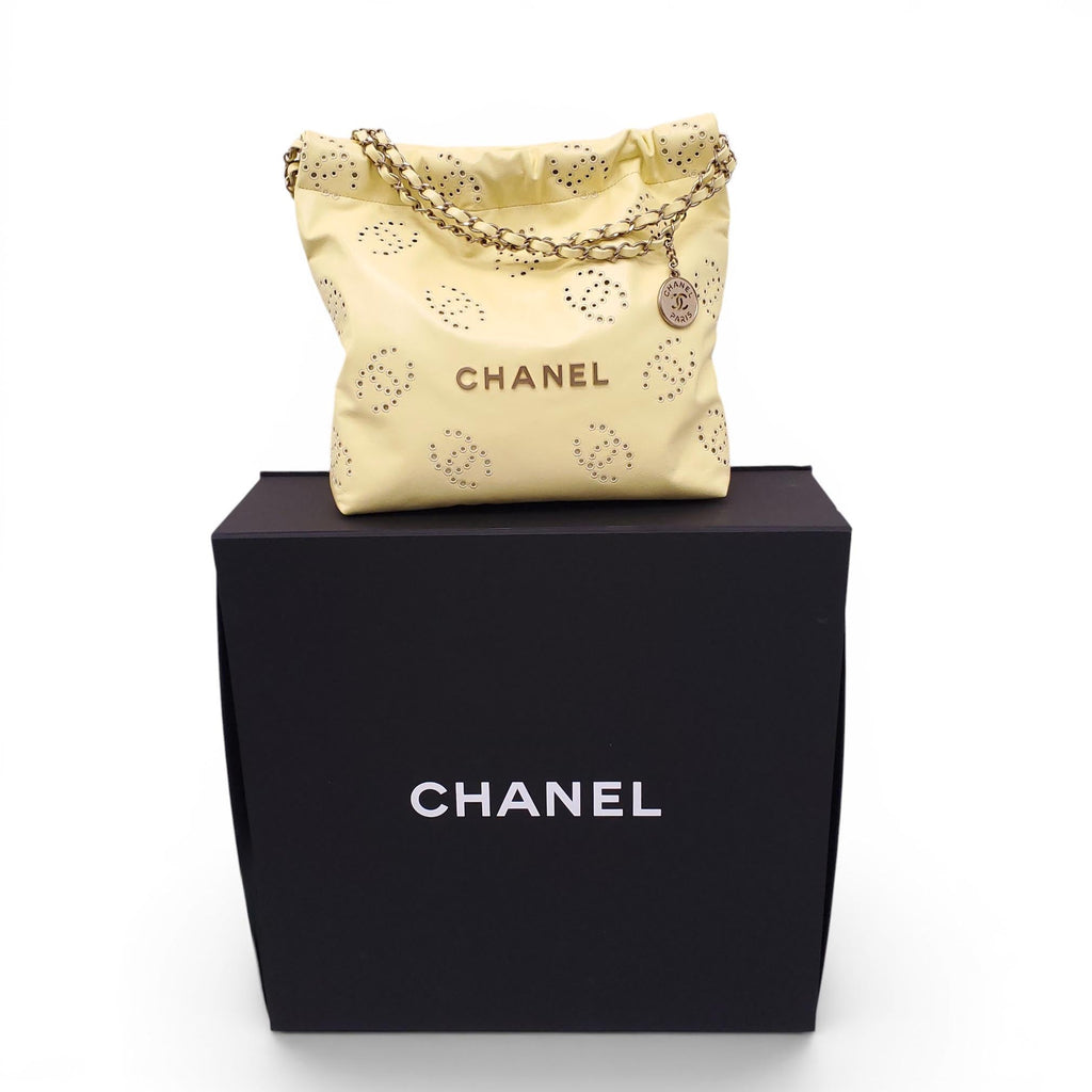 CHANEL 2025 YELLOW EMBROIDERED CALFSKIN SMALL 22 BAG
