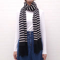 CHANEL BLACK AND WHITE STRIPED LOGO SCARF