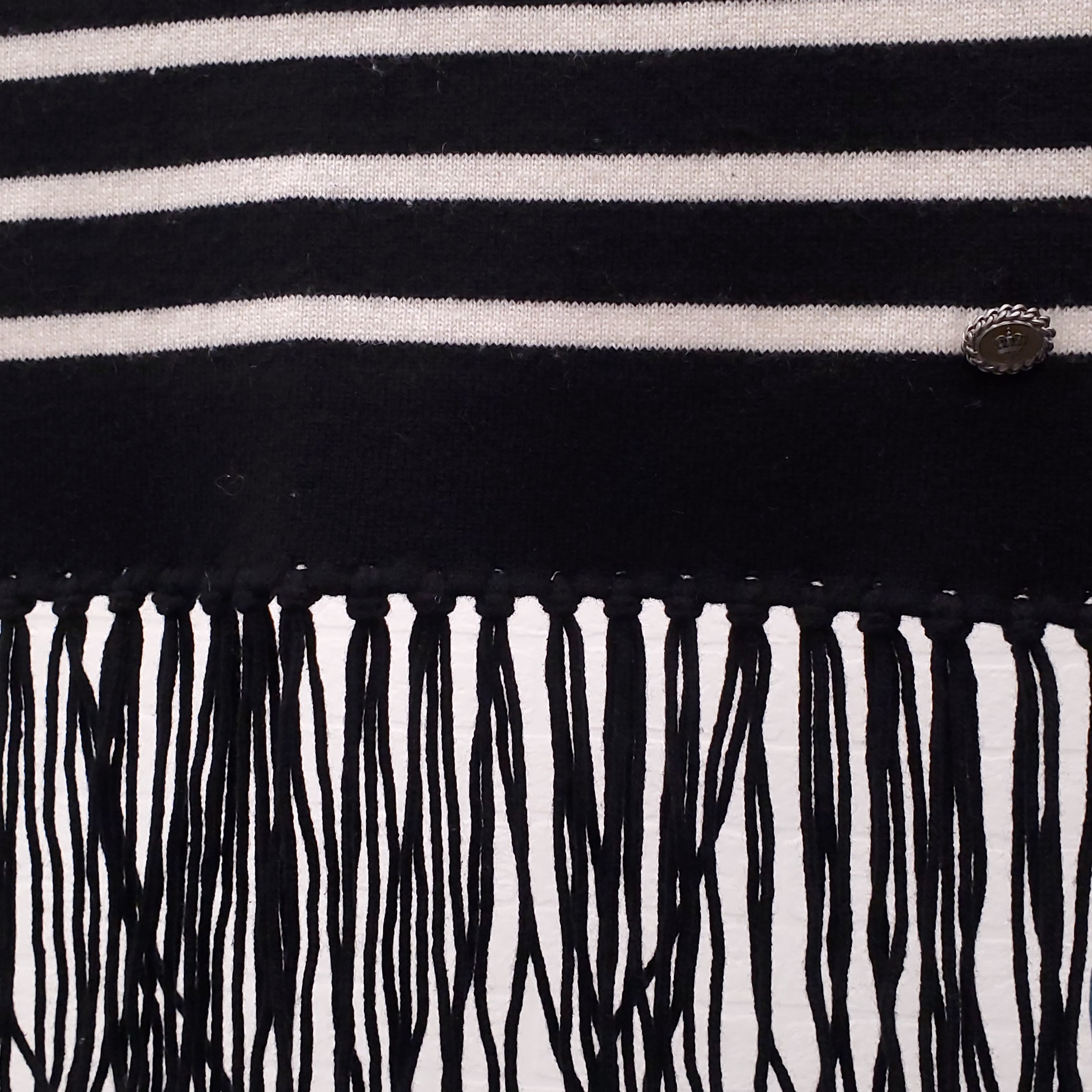 CHANEL BLACK AND WHITE STRIPED LOGO SCARF