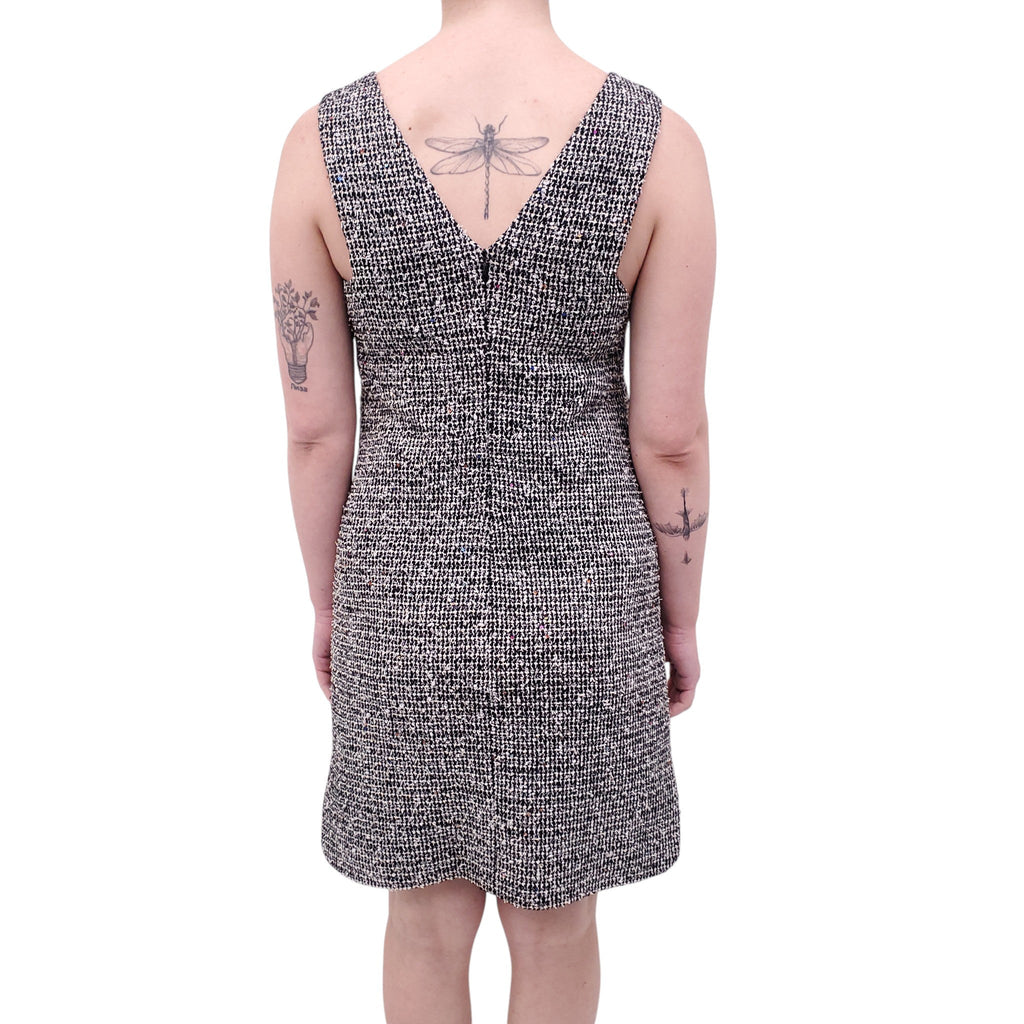 CHANEL BLACK AND WHITE TWEED DRESS WITH SEQUIN DETAILS - SIZE 38